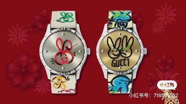 原单厂Gucci G Timeless 系列w碗表 为了庆祝兔年 品牌推出色彩靓丽的全新设计腕表 表盘直径为38 mm 精钢表壳 玻璃上饰有Gucci兔子印花