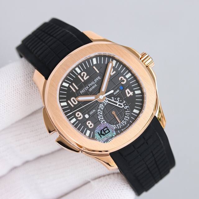 白壳 玫瑰金 百达翡丽Aquanaut系列5164A-001腕表具现代感 国际感的两地时间复杂功能 更符合年轻世代的品味与需求 表壳 手雷PP外型设计40.8M