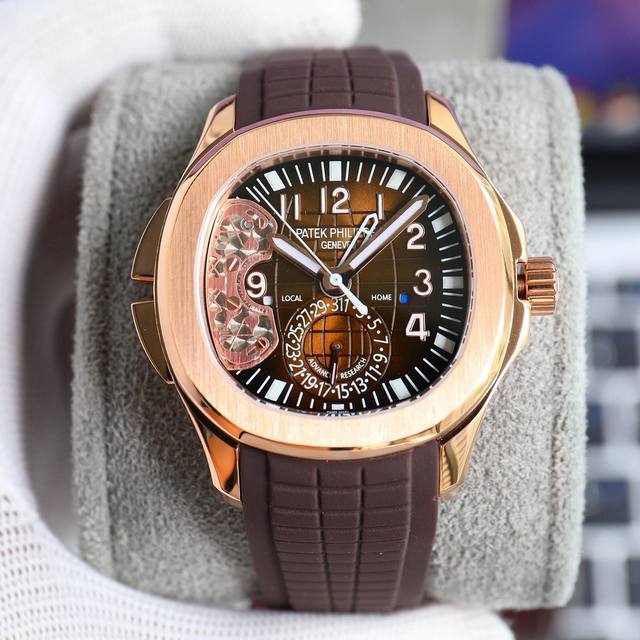 白壳 金 钻加100 百达翡丽Aquanaut系列5164A-001腕表具现代感 国际感的两地时间复杂功能 更符合年轻世代的品味与需求 表壳 40.8MM表径