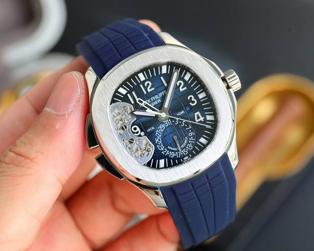 白 金 钻100 百达翡丽aquanaut系列5164A-001腕表具现代感 国际感的两地时间复杂功能 更符合年轻世代的品味与需求 表壳 40.8Mm表径 厚度
