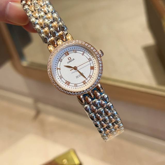 白钢 . 钻+30 Omega欧米茄 时尚女士石英腕表，女神范十足的一款手表，超强时尚设计理念，进口石英机芯，顶级镀膜玻璃镜面，尺寸28Mm， 实物拍摄 品质如 - 点击图像关闭